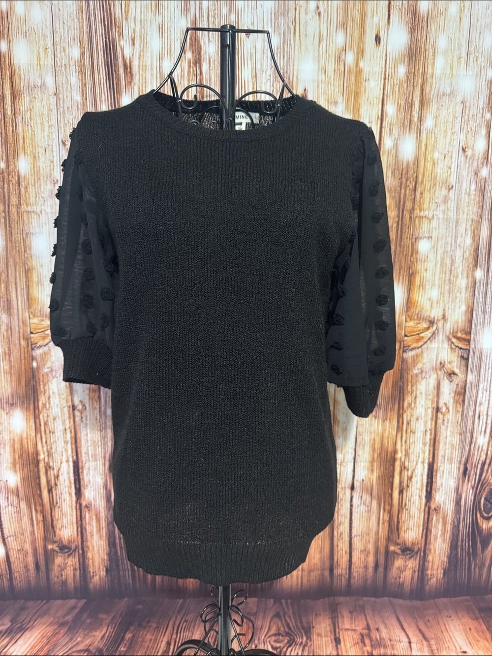 mine Black Knit Sweater Tunic with Textured Puff Sleeves